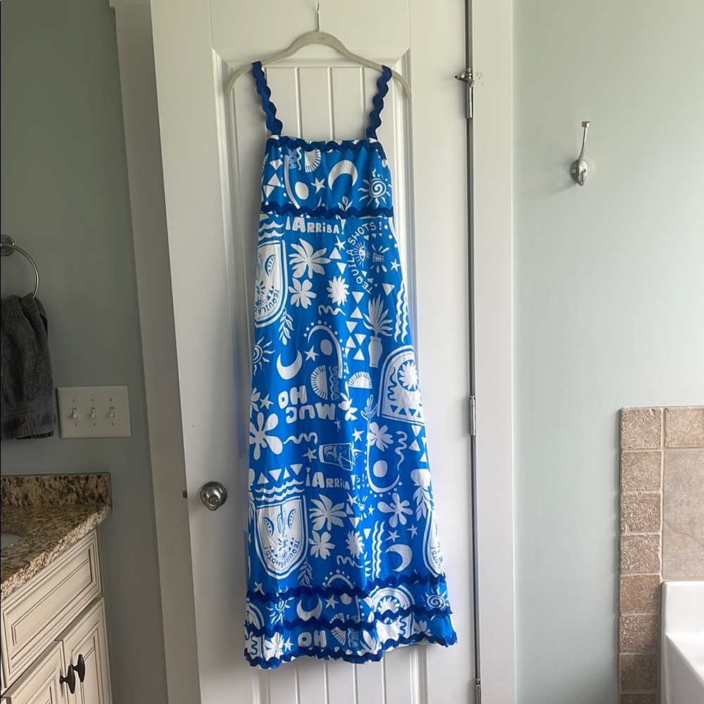 Blue and White Patterned Maxi Dress